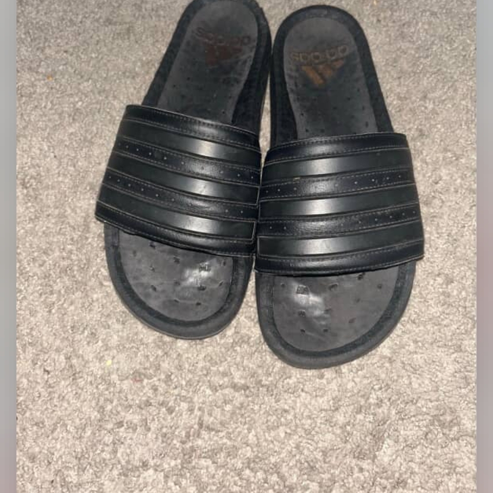 Adidas Black Striped Slides Size 10